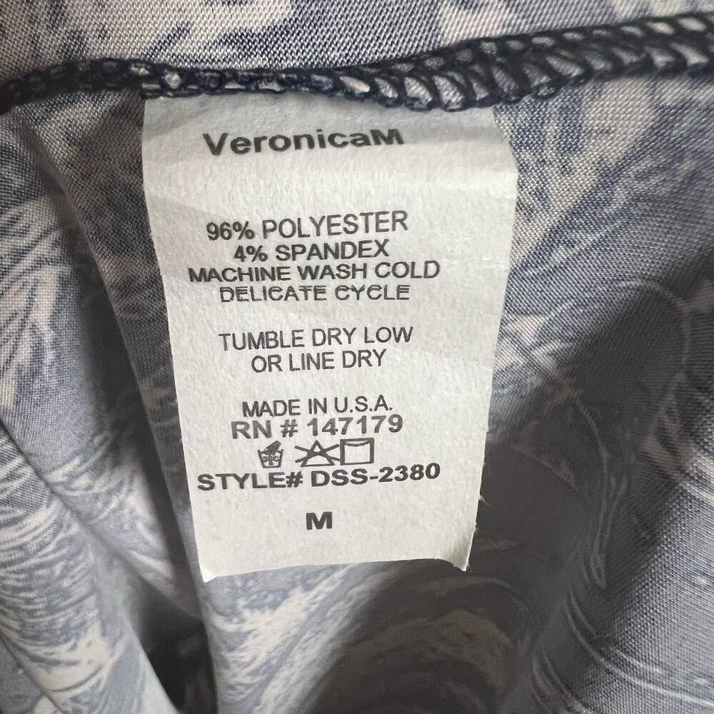 Veronica M Deep V Tunnel Dress Navy Floral Sleeveless Midi Dress Sz M - Picture 8 of 9